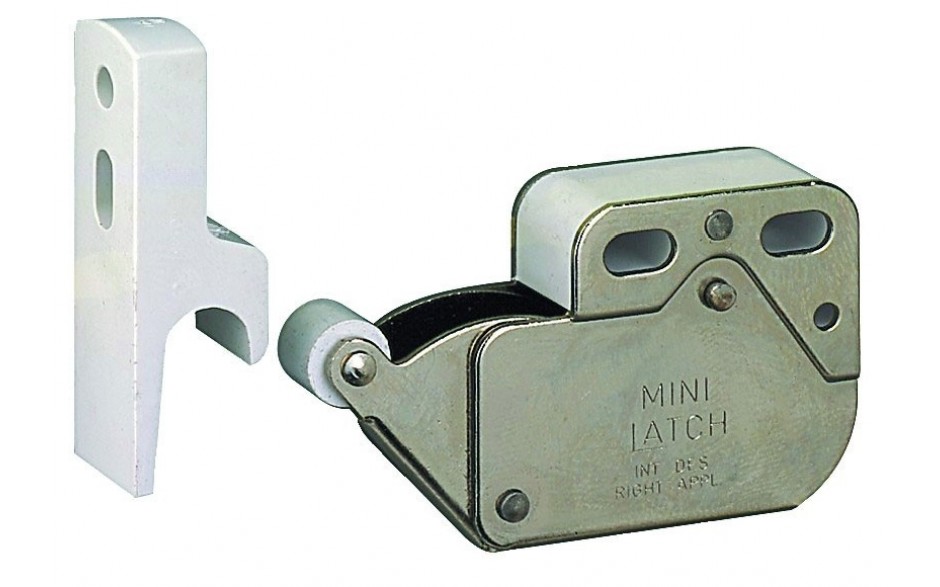 картинка Пружинная защелка MINI-LATCH + сопряженная деталь бел. пластм. Hafele*** от магазина комплектующих для производства мебели "Панорама"