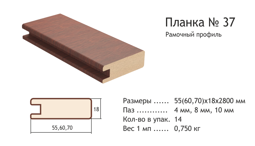 картинка ПРОФ,ПЛАНКА N37\60 ВЕНГЕ 022 10мм 2800х18х60 (уп.12шт) ПВХ от магазина комплектующих для производства мебели "Панорама"